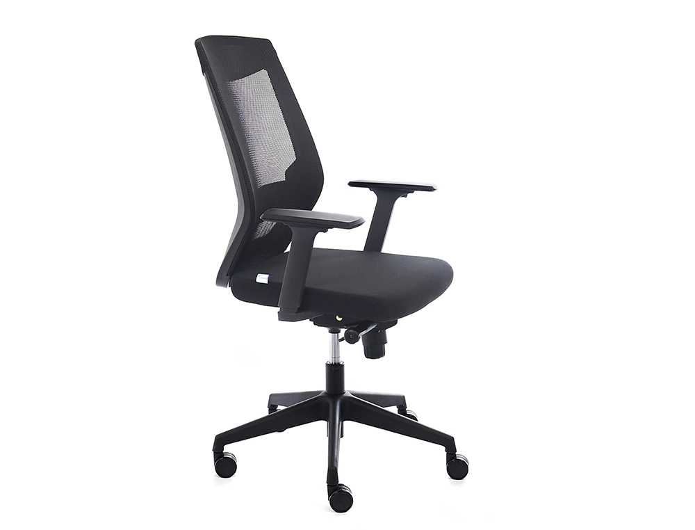 ROCADA - SILLA MECANISMO SINCRO SOPORTE LUMBAR RESPALDO Y BRAZOS REGULABLES EN ALTURA TAPIZADO TELA IGNIFUGA NEGRO (Ref.908-4)