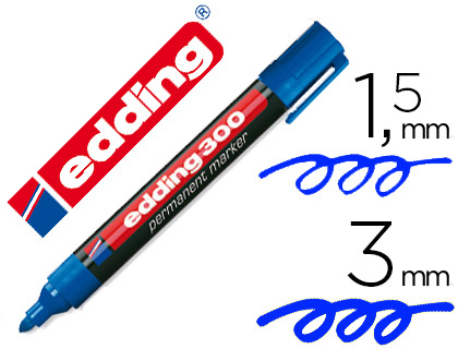 EDDING - Marcador permanente recargable 300 Trazo 1,5 - 3 mm Azul Punta cónica (Ref.300-03)