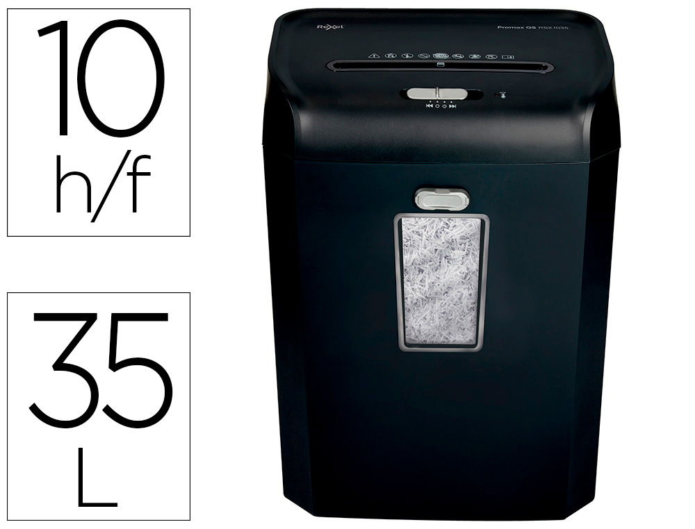 REXEL - Destructora de documentos promax qs rsx1035 capacidad 10 hojas particulas destruye grapas clips y (Ref. 2104585EU)