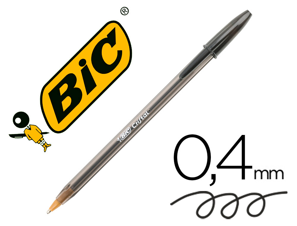 BIC - Boligrafo CRISTAL Negro Trazo 0.4 mm Capuchón ventilado (Ref.8373639)