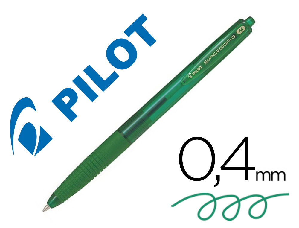 PILOT - Bolígrafo retráctil SUPER G verde. Diámetro de bola 1mm (Ref.BPGG-8R-M-G / NSGGV)
