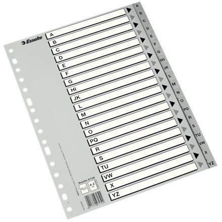 ESSELTE - INDICE PP ALFABETICO Fº 20 pestañas 16 taladros GRIS (11604) (Ref.47139)