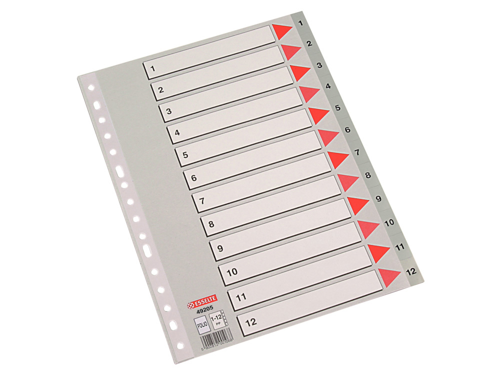 ESSELTE - Separadores numericos 12 posiciones Folio Multitaladro Gris (Ref.49205)