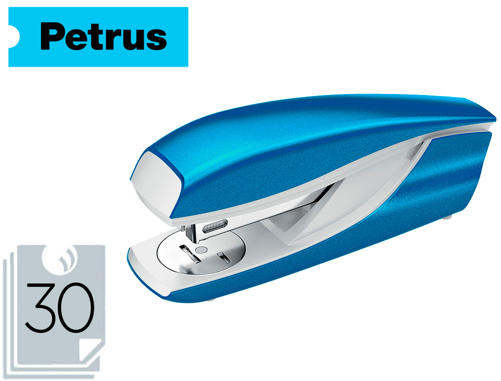PETRUS - Grapadora Sobremesa 635 Wow 30 Hojas Azul Carga superior (Ref.623593)