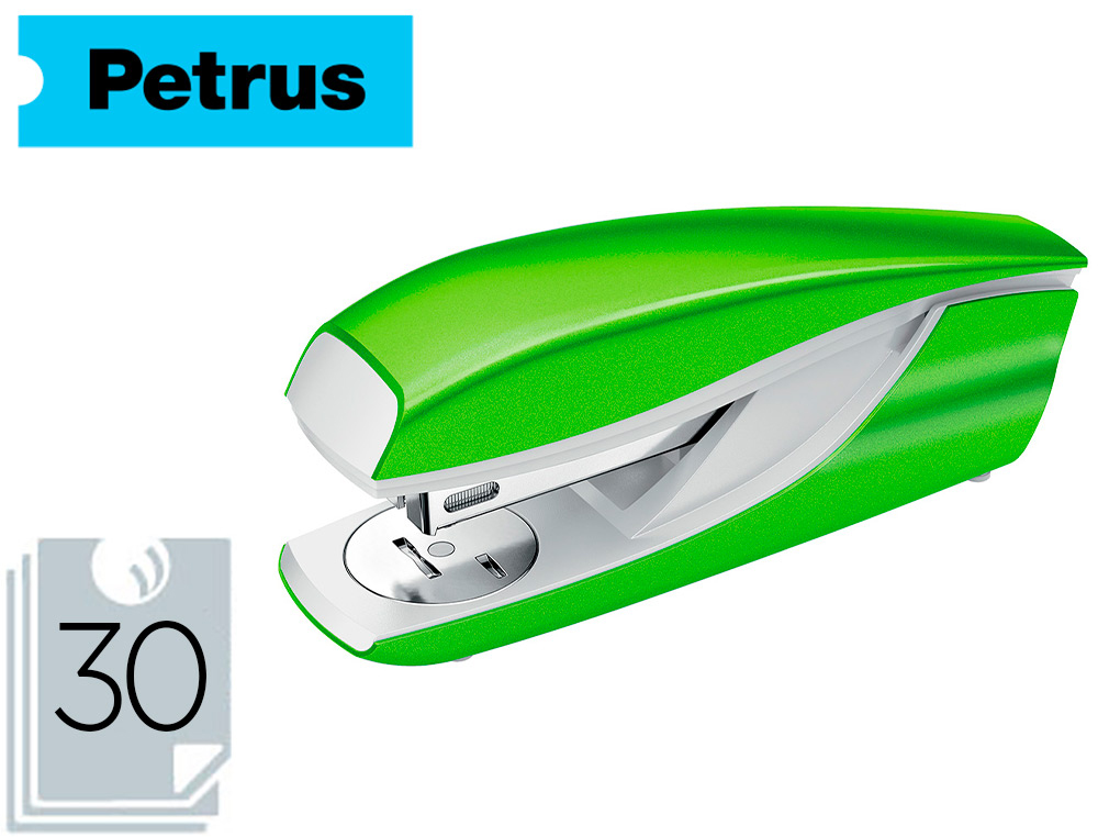 PETRUS - Grapadora Sobremesa 635 Wow 30 Hojas Verde Carga superior (Ref.623595)