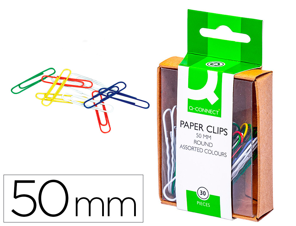 Q-CONNECT - CLIPS COLORES -50 MM -CAJA DE 30 UNIDADES COLORES SURTIDOS (Ref.KF02026)