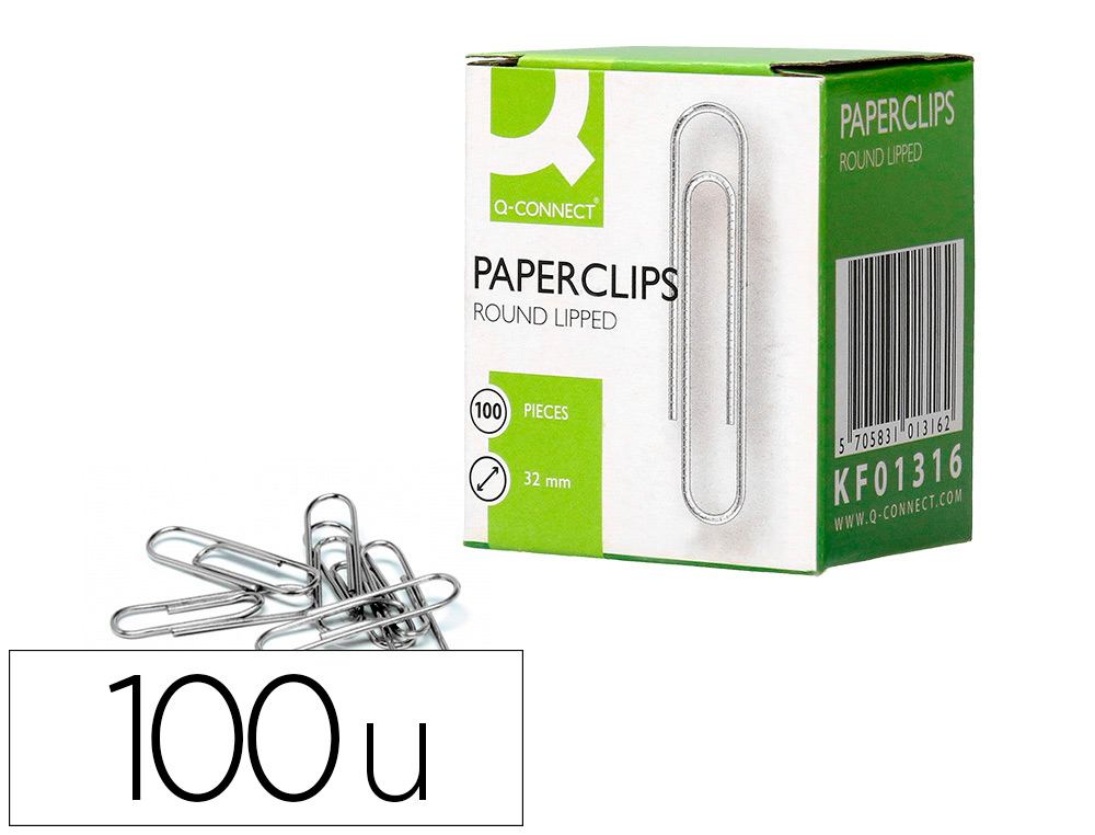 Q-CONNECT - CLIPS NIQUELADOS Nº2 32MM CAJA DE 100 (Ref.KF01316)