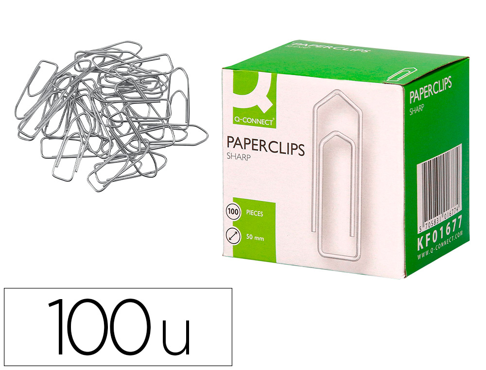 Q-CONNECT - CLIPS NIQUELADOS Nº3 50 MM CAJA DE 100 (Ref.KF01677)