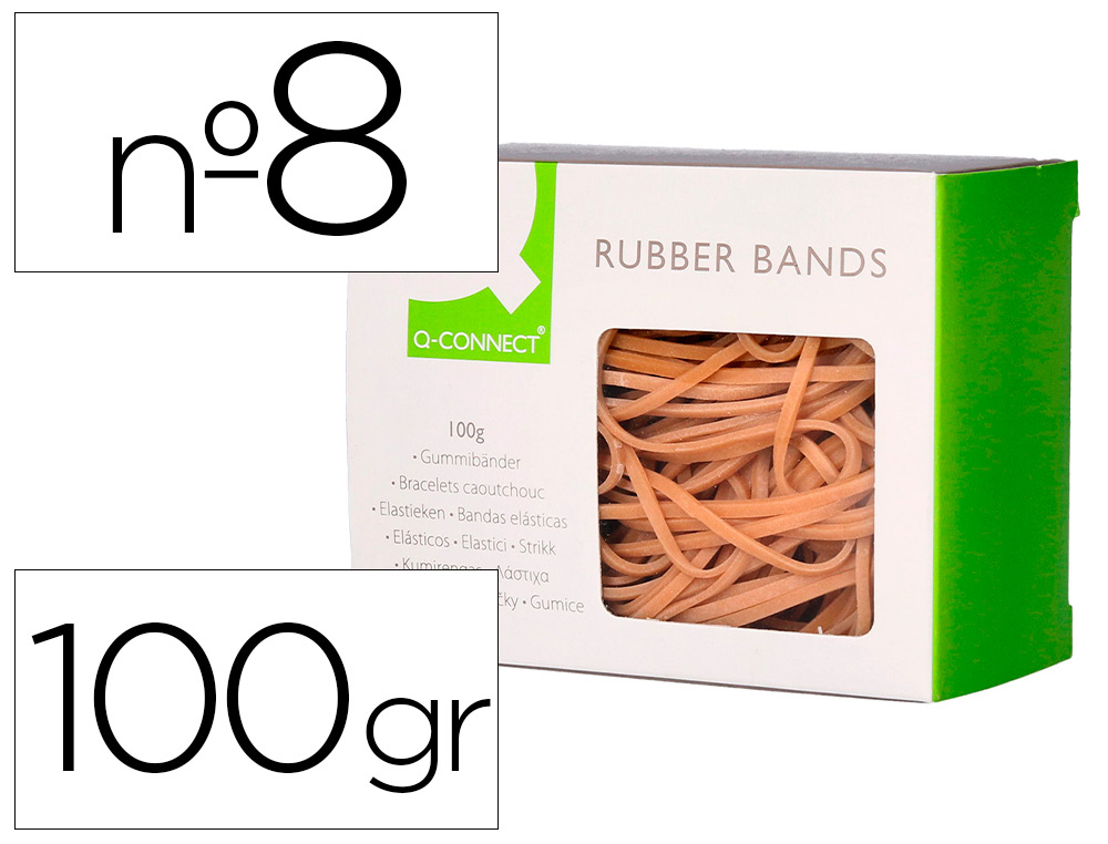 Q-CONNECT - GOMILLAS ELASTICAS 100 GR NUMERO 8 80 X 2 MM (Ref.KF15045)