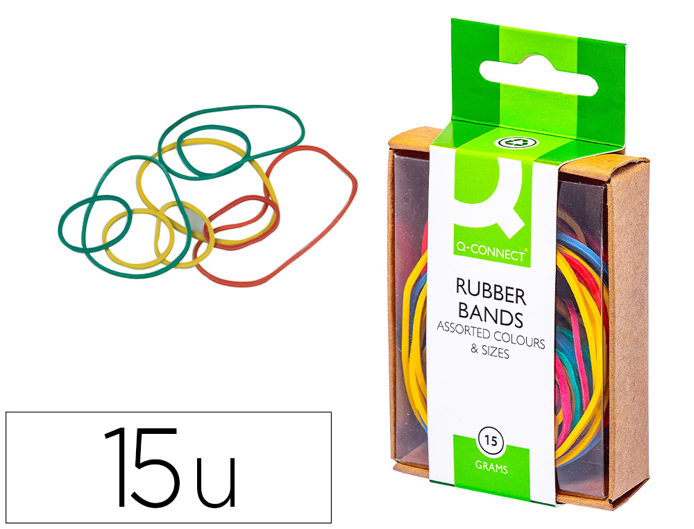 Q-CONNECT - GOMILLAS ELASTICAS COLORES -CAJA DE 15 GR (Ref.KF02032)