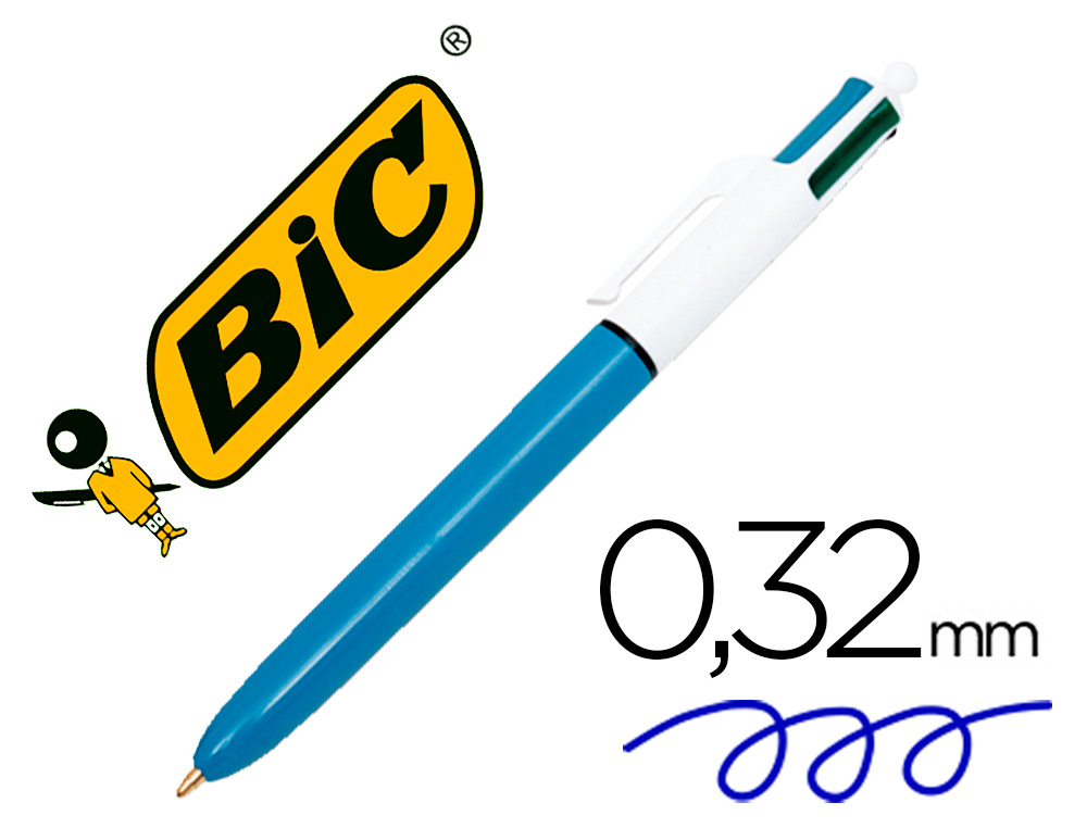 BIC - Boligrafo retractil 4 en 1 azul, negro, rojo y verde trazo 0,3 mm (Ref.889969)