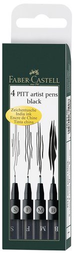 FABER CASTELL - Estuche 4 rotuladores PITT punta surtida negra (Ref.167100)