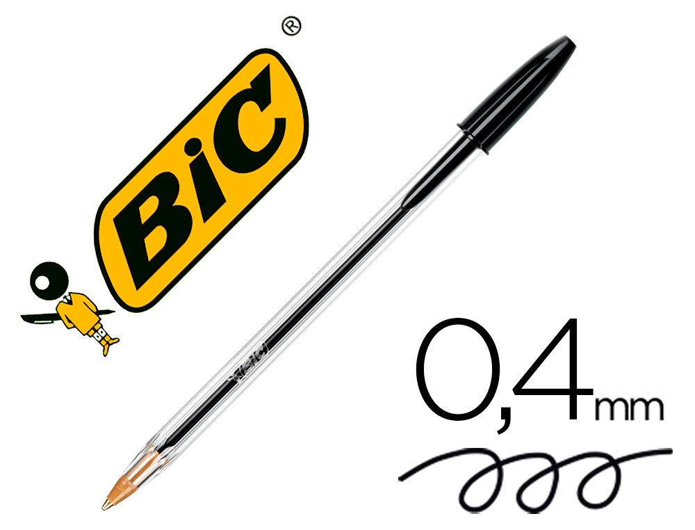 BIC - Bolsa 5 bolígrafos Cristal negros. Trazo 0,4mm. (Ref.802051)