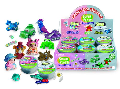 IBERPLAS - Expositor 12 BOTES 125ML GOMA EVA LIQUIDA CON 6 COLORES BRILLANTES. 82395 (Ref.82394)