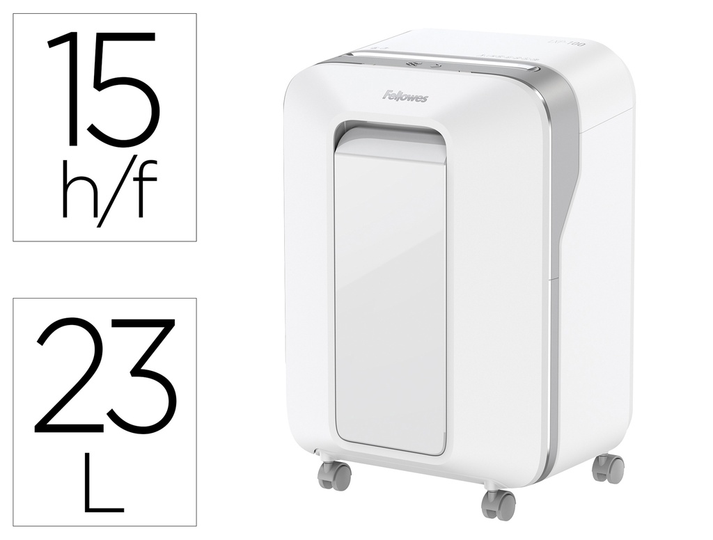 FELLOWES - Destructora de documentos lx201 capacidad de 12 h seguridad p5 clips grapas y tarjetas 23l blanca (Ref. 5050101)