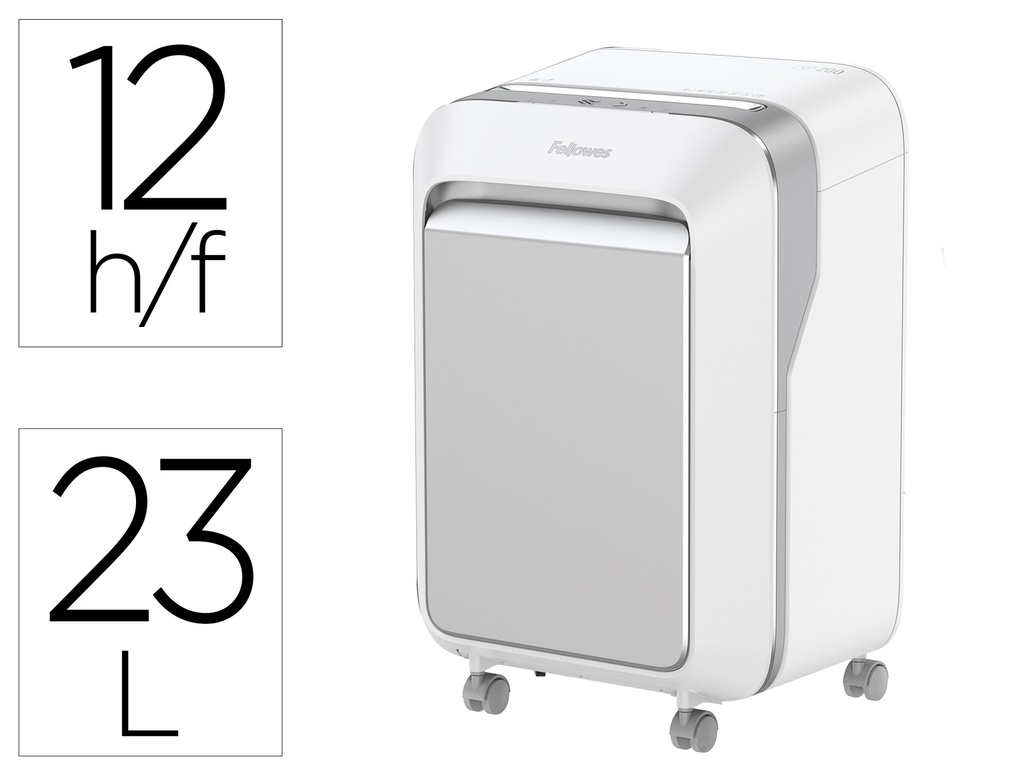 FELLOWES - Destructora de documentos lx211 capacidad de 15 hojas seguridad p5 blanca papelera 23 l grapas (Ref. 5050301)