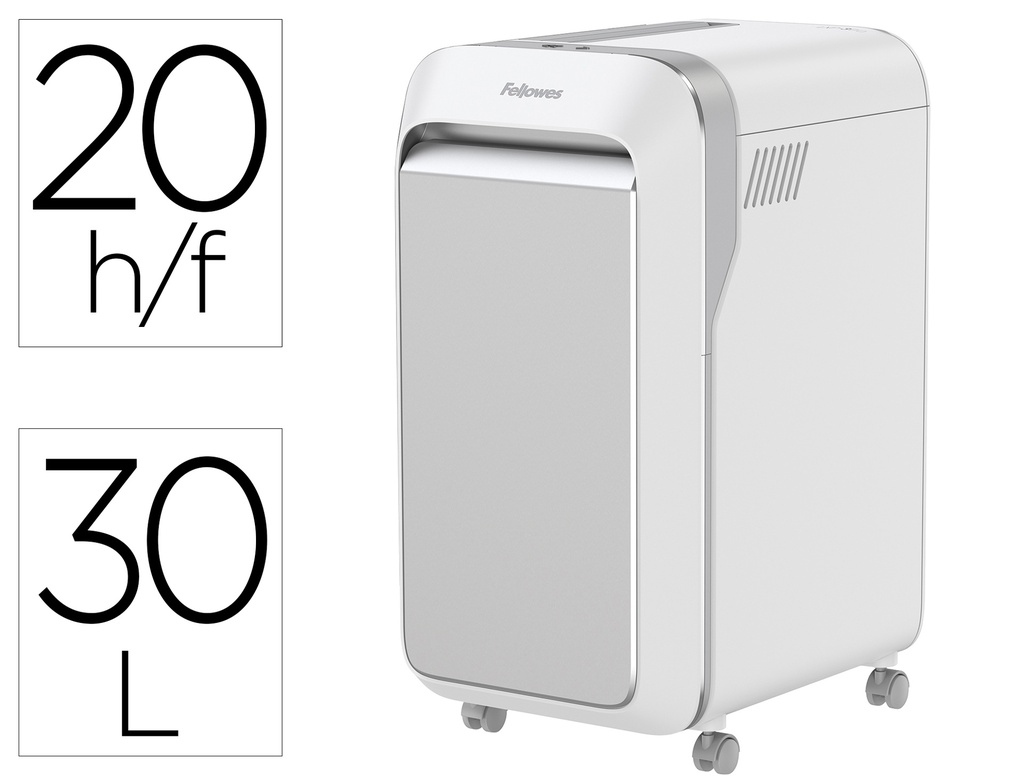 FELLOWES - Destructora de documentos lx221 capacidad de corte 20h seguridad p5 clips grapas y tarjetas 30l blanca (Ref. 5050501)