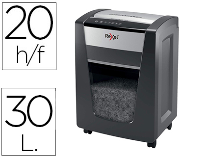 REXEL - DESTRUCTORA DE DOCUMENTOS MOMENTUM X420 CAPACIDAD DE CORTE 20 HOJAS DESTRUYE GRAPAS Y CLIPS PAPELERA 30 L (Ref.2104578EU)