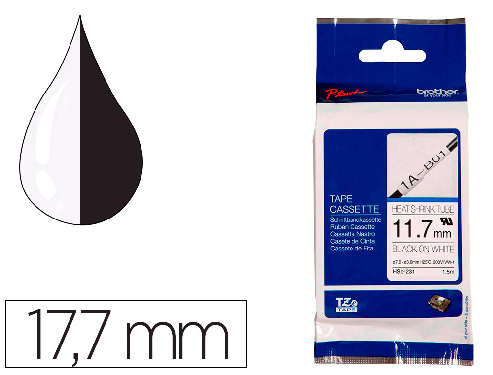BROTHER - Cinta hse 231 termoretractible 11,7 mm negro/blanco (Ref. HSE231)