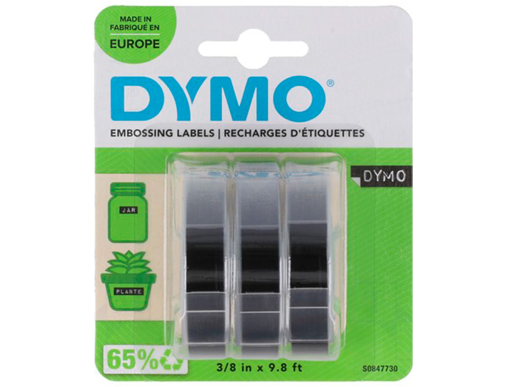 DYMO - CINTA TRADICIONAL 84773, 9MMX3M NEGRO, BLISTER 3 UNIDADES (Ref.S0847730)