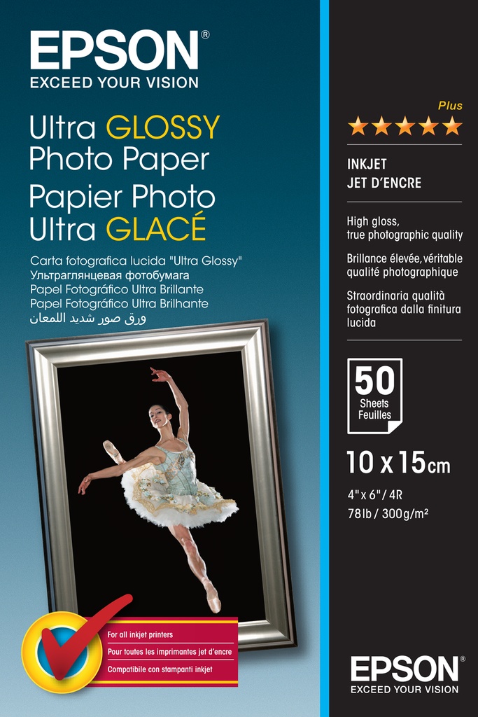 EPSON - PAPEL ULTRA GLOSSY PHOTO 10X15CM (50 HOJAS) 300 GR. (Ref.C13S041943BH)