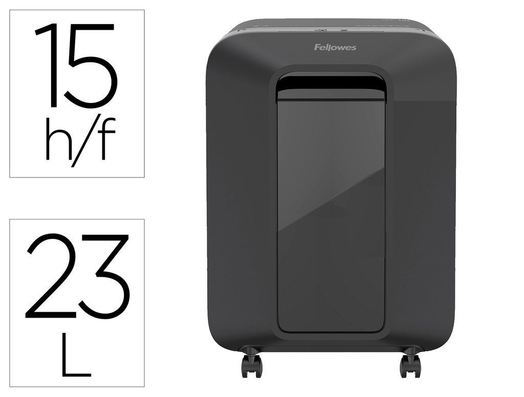 FELLOWES - Destructora de documentos lx201 capacidad de 12h seguridad p5 grapas clips y tarjetas 23 litros negra (Ref. 5050001)