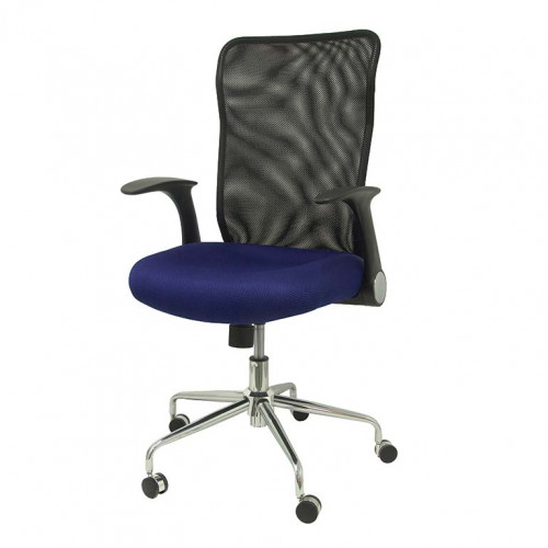 PIQUERAS Y CRESPO - SILLA MINAYA BRAZOS RETRACTILES MECANISMO BASCULANTE ERGONOMICA RESPALDO MALLA TRANSPIRABLE NEGRA Y ASIENTO TAPIZADO EN TEJIDO 3D AZUL (Ref.4031AZ)