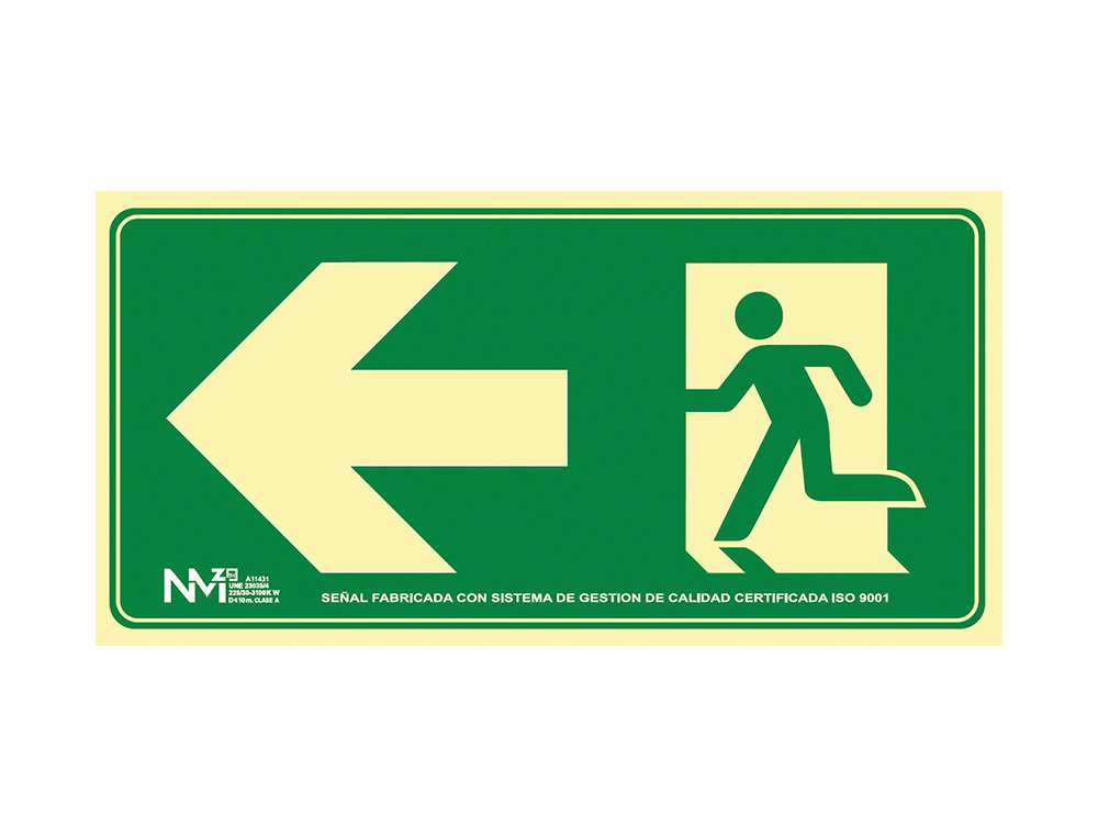 ARCHIVO 2000 - Pictograma salida de emergencia izquierda pvc verde luminiscente 224x300 mm (Ref. 6170-03H VE)