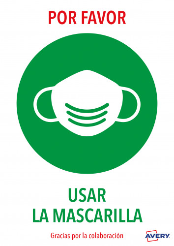 AVERY - Señal adhesiva usar la mascarilla din A4 resistente a los rayos uv pack de 2 unidades (Ref. AV_KITCOVID2_ES)