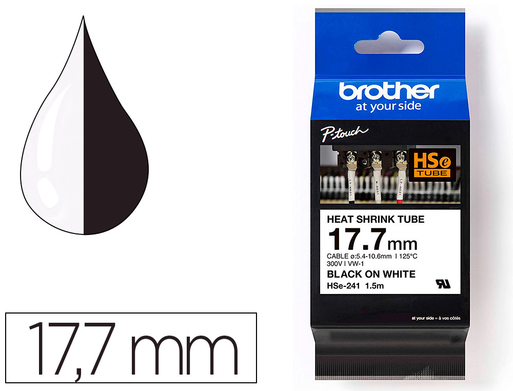 BROTHER - Cinta hse 241 termoretractible 17,7 mm negro/blanco (Ref. HSE241)