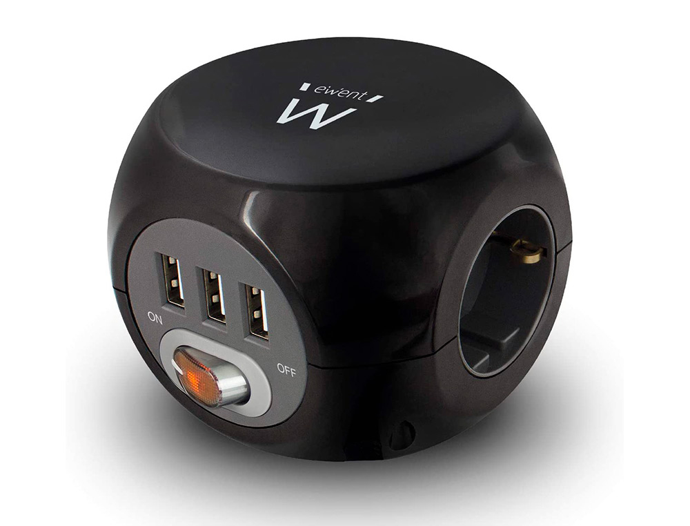 DECOPATCH - Regleta ewent 3 tomas shucko + 3 tomas usb con interruptor longitud de cable 1,5 m color negro (Ref. EW3938)