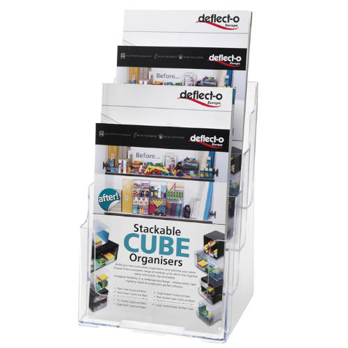 DEFLECTO - PORTAFOLLETOS SOBREMESA 4 ALTURAS DIN A4 VERTICAL CON OPCIÓN DE MONTAJE EN LA PARED 175X235X345 MM (Ref.DE77441 CS TP)