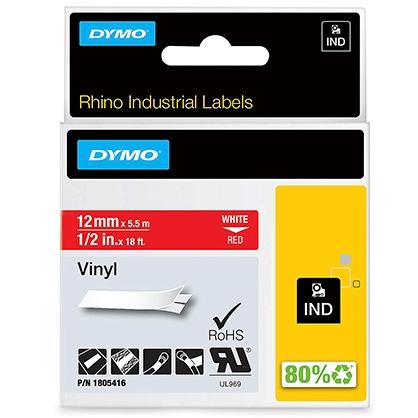 DYMO - CINTA de ROTULAR RHINO ID1 VINILO 5,5m 12mm BLANCO sobre ROJO () (Ref.1805416)