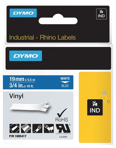 DYMO - CINTA de ROTULAR RHINO ID1 VINILO 5,5m 19mm BLANCO sobre AZUL () (Ref.1805417)
