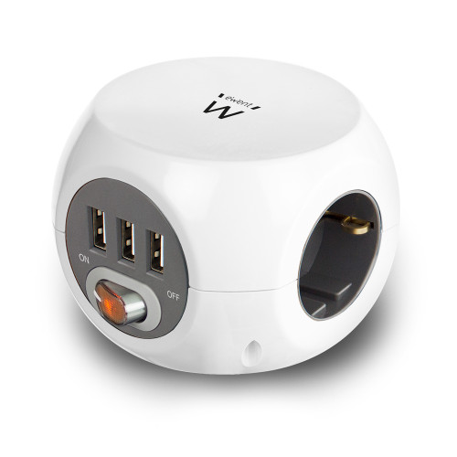 EWENT - Regleta 3 tomas ac y 3 puertos usb longitud cable 1,5 mt (Ref. EW3939)