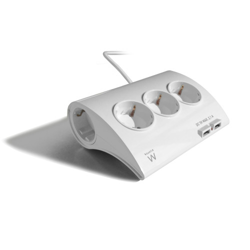 EWENT - Regleta 5 tomas con 2 puertos usb longitud cable 1,5 mt para escritorio (Ref. EW3935)