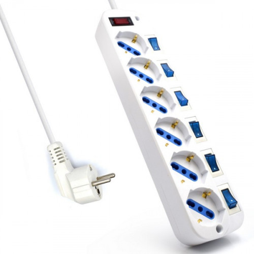 EWENT - Regleta 6 tomas shucko con proteccion contra sobretensiones e interruptores individuales (Ref. EW3932-5M)
