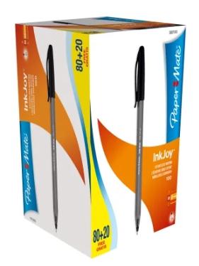PAPER MATE - PAPERMATE - Boligrafo inkjoy 100 punta media trazo 1 mm negro pack de 80 + 20 unidades (Ref. S0977410)