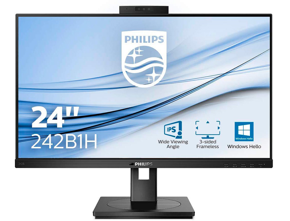 PHILIPS - Monitor 242b1h 23,8\" 16:9 ips 1.920 px regulable en altura con camara web-cam integrada color negro (Ref. 242B1H)