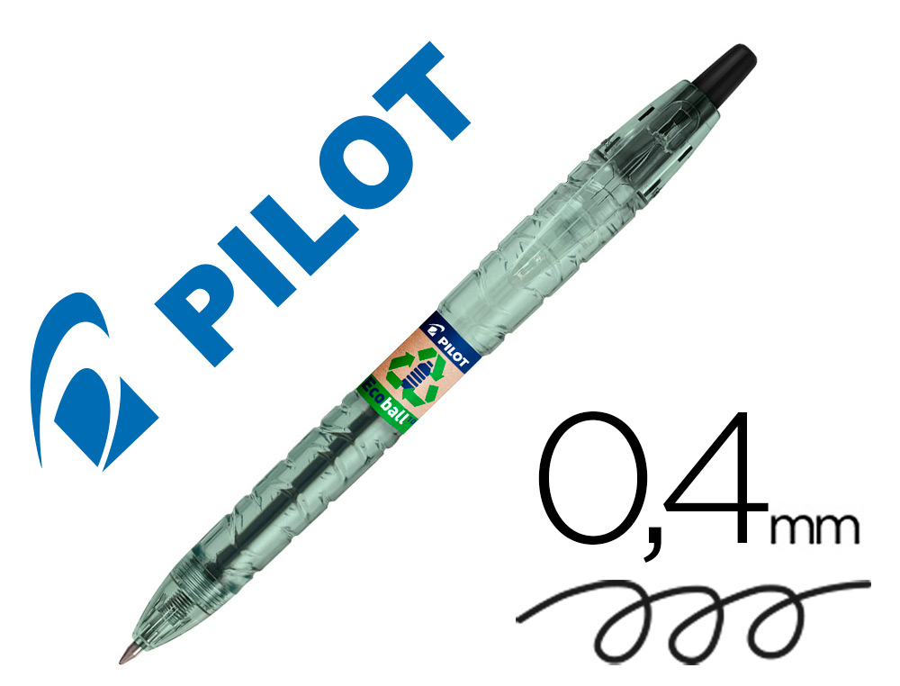 PILOT - Boligrafo ecoball plastico reciclado tinta aceite punta de bola 1 mm color negro (Ref.BP-B2PEB-M-B-BG / NEBN)