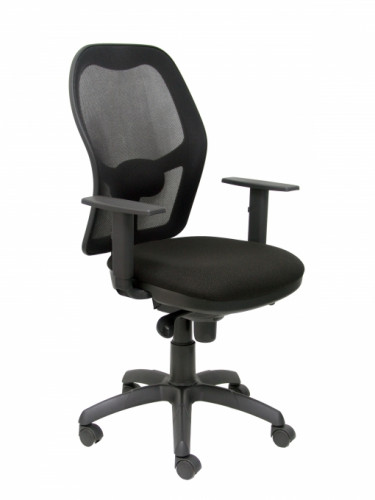 PIQUERAS Y CRESPO - SILLA JORQUERA BRAZOS REGULABLES MECANISMO SINCRO CON REGULADOR DE TENSION RESPALDO DE MALLA NEGRA Y ASIENTO TAPIZADO BALI NEGRO (Ref.15SNBALI840)