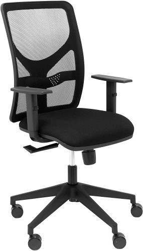 PIQUERAS Y CRESPO - SILLA MOTILLA BRAZOS REGULABLES MECANISMO SINCRO CON REGULADOR DE TENSION RESPALDO DE MALLA NEGRA Y ASIENTO TAPIZADO BALI NEGRO (Ref.21SBALI840B10)