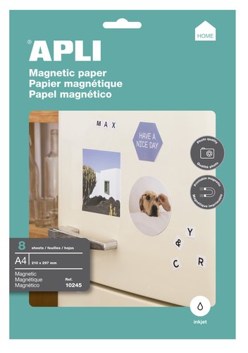 APLI - PAPEL magnético BLANCO DIN A4 PARA IMPRESORAS INKJET PAQUETE DE 8 HOJAS (Ref.10245)