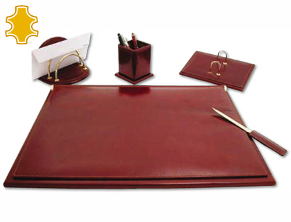 ARTESANIA - ESCRIBANIA DE SOBREMESA DE PIEL JUEGO DE 5 PIEZAS MEDIDAS 40X53,5X2,7 CM.BASE DE MADERA (Ref.704031)