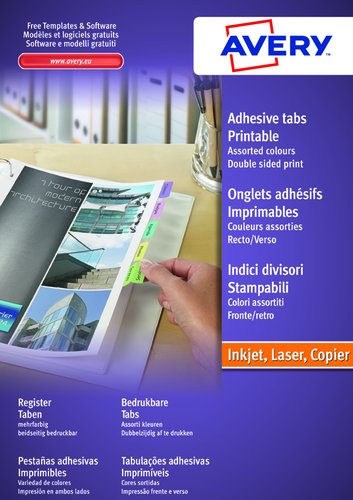 AVERY - Pestañas adhesivas Juego 96 ud Colores surtidos Imprimibles (Ref.5412501)