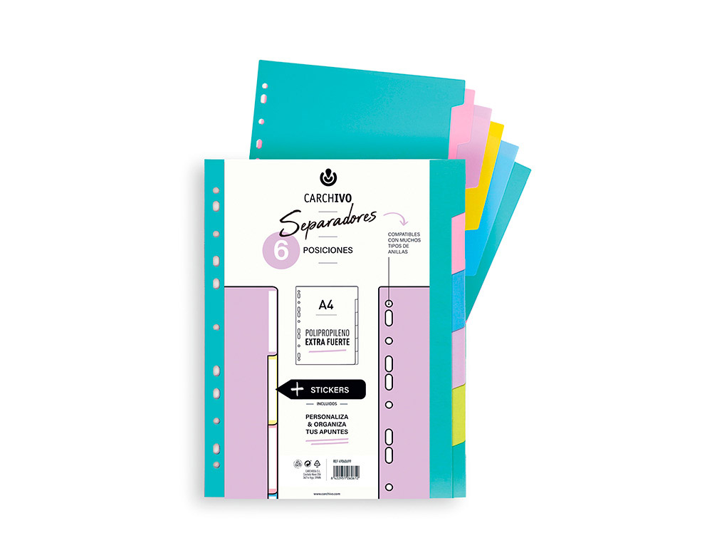 CARCHIVO - Separador polipropileno soft extra fuerte din A4 multitaladro juego de 6 posiciones (Ref. 49060699)