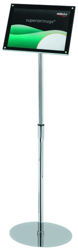 DEFLECTO - Atriles expositor 83-120 cm altura 90-126X47X33 A3 Fondo negro Pie telescópico (Ref.790645)