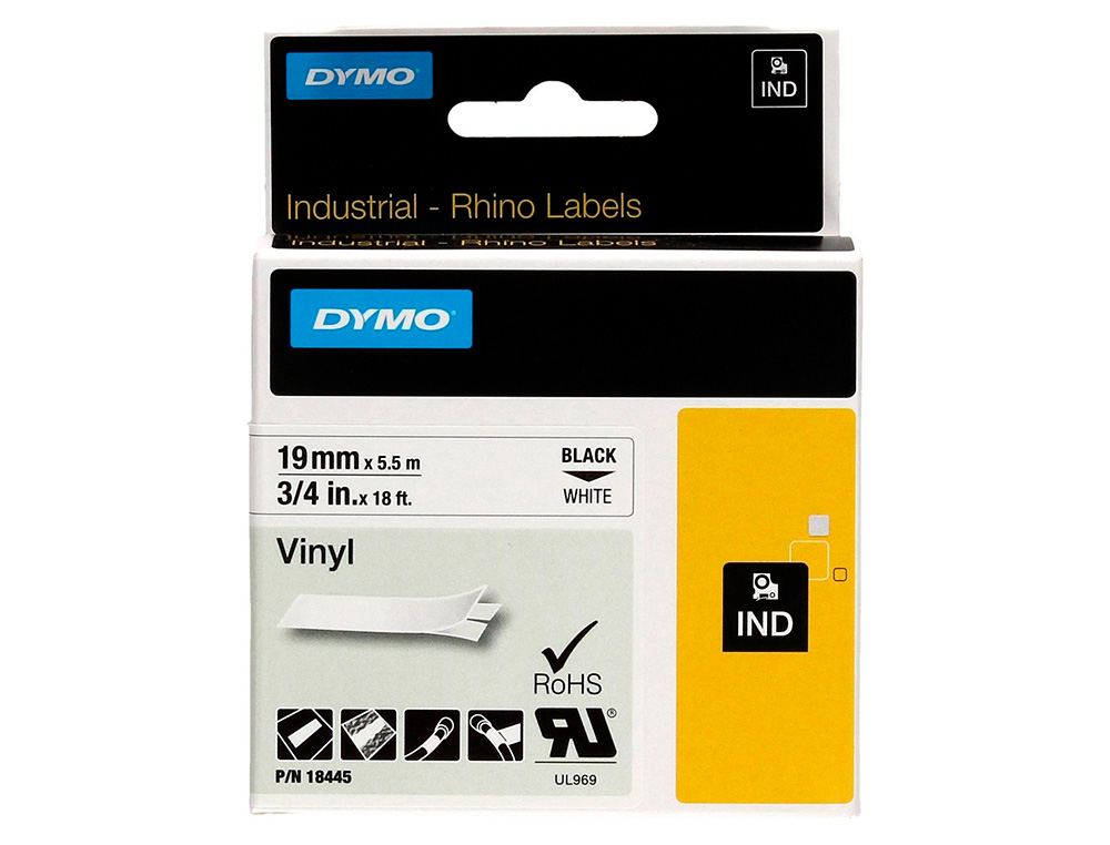 DYMO - Cintas rotulacion RHINO 19 mm Negro/Blanco Vinilo (Ref.18445)