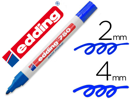 EDDING - 750 MARCADOR PERMANENTE TINTA OPACA PUNTA CONICA TRAZO 2 - 4 MM AZUL 750-003 (Ref.750-3)
