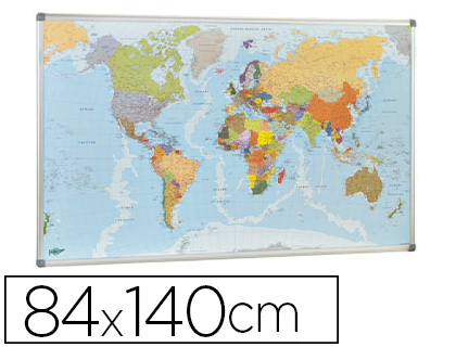 FAIBO - Mapa mundo 74x140 magnético Plastificado Marco Alumnio (Ref.173)